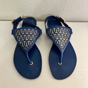 Tory Burch Women’s Size 9.5 Blue Leather “T” Sandals
